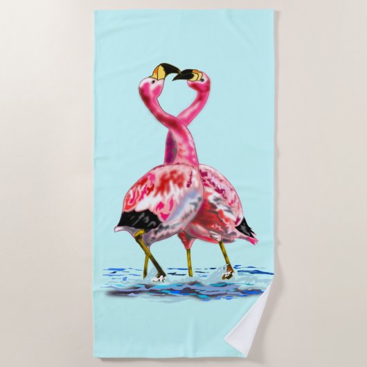Romantic Pink Flamingos Love Dance - Painting Strandlaken (Voorkant)