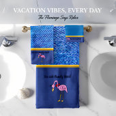 Romantic Pink Flamingos with gold stripes blue Bad Handdoek