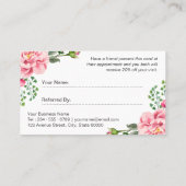 Romantic Pink Floral Beauty Salon Referral Kaart (Achterkant)