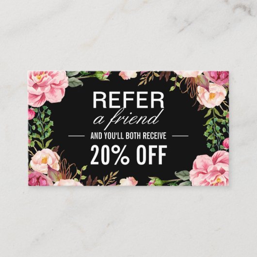 Romantic Pink Floral Beauty Salon Referral Kaart (Voorkant)