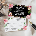 Romantic Pink Floral Beauty Salon Referral Kaart<br><div class="desc">Deze Romantic Pink Floral Beauty Salon verwijzingsKaart is de perfecte manier om uw loyale klanten te belonen voor het verwijzen van nieuwe zaken naar uw salon. Deze verwijzingskaart is stijlvol en praktisch, met een prachtig floreel patroon in roze tinten. Geef deze kaarten gewoon door aan uw klanten, en wanneer zij...</div>