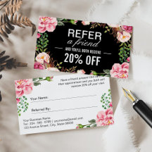 Romantic Pink Floral Beauty Salon Referral Kaart