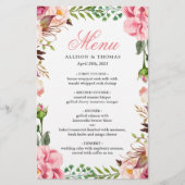 Romantic Pink Floral Border Wedding Menu Kaart (Voorkant)
