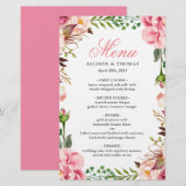 Romantic Pink Floral Border Wedding Menu Kaart (Voorkant / Achterkant)