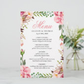 Romantic Pink Floral Border Wedding Menu Kaart (Staand voorkant)