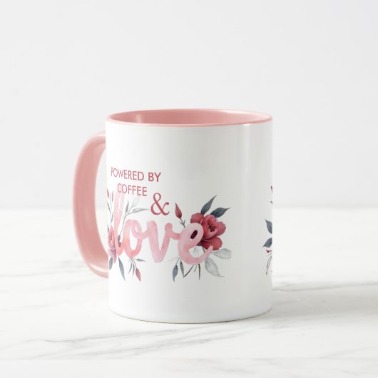 Romantic Pink Floral Botanical Love Coffee Mok (Voorkant links)