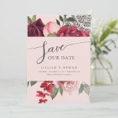 Romantic Pink Floral Bridal Bouquet Wedding Save The Date (Staand voorkant)