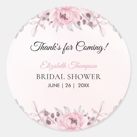 Romantic Pink Floral Bridal Shower Ronde Sticker (Voorkant)