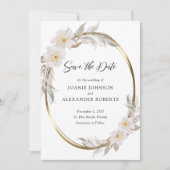 Romantic Pink Floral Elegant Foliage Gold Lijst Save The Date (Voorkant)