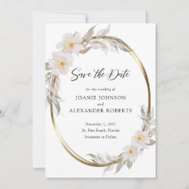 Romantic Pink Floral Elegant Foliage Gold Lijst Save The Date