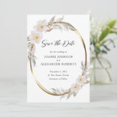Romantic Pink Floral Elegant Foliage Gold Lijst Save The Date (Staand voorkant)