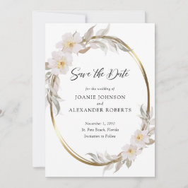 Romantic Pink Floral Elegant Foliage Gold Lijst Save The Date