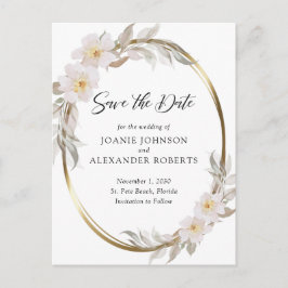 Romantic Pink Floral Elegant Foliage Save the Date Aankondigingskaart