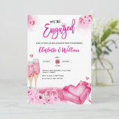 Romantic Pink Floral Engagement Party Engaged Kaart (Staand voorkant)