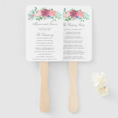 Romantic Pink Floral Garland Wedding Programme Handwaaier (Voorkant en achterkant)