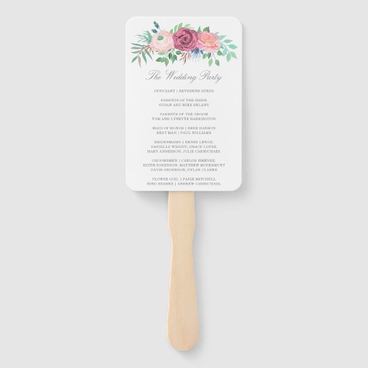 Romantic Pink Floral Garland Wedding Programme Handwaaier (Achterkant)
