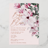 Romantic Pink Floral Girl Roos Gold Baby shower Folie Uitnodiging (Voorkant)