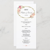 Romantic Pink Floral Gold Lijst Wedding Menu (Voorkant / Achterkant)