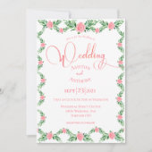 Romantic Pink Floral Greenery Typografie Weddensch Kaart (Voorkant)