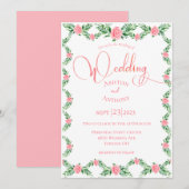 Romantic Pink Floral Greenery Typografie Weddensch Kaart (Voorkant / Achterkant)