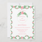 Romantic Pink Floral Greenery Typografie Weddensch Kaart (Voorkant)