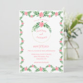 Romantic Pink Floral Greenery Typografie Weddensch Kaart (Staand voorkant)