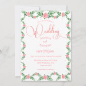 Romantic Pink Floral Greenery Typografie Weddensch Kaart (Voorkant)