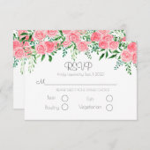 Romantic Pink Floral Greenery Typography Wedding RSVP Kaartje (Voorkant / Achterkant)