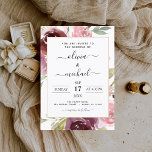 Romantic Pink Floral Greenery Wedding Kaart<br><div class="desc">Burgundy and Blush Pink Modern and Elegant Faux Floral Waterverf Spring Wedding Invitations - bevat prachtige en elegante scripttypografie met moderne botanische bloemen en groen voor de speciale viering van de huwelijksdag.</div>