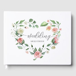 Romantic Pink Floral Heart Weddenschap Gastenboek