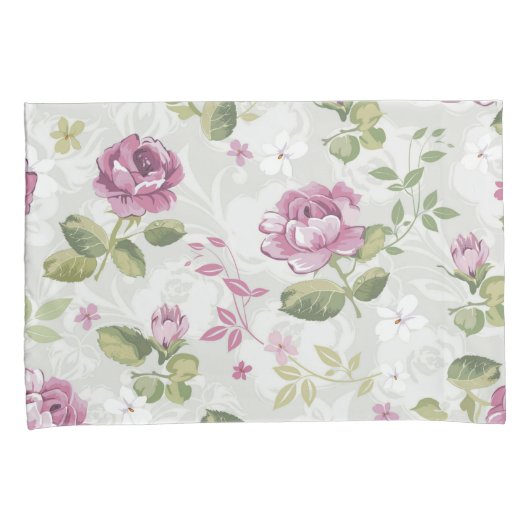 Romantic Pink Floral Pillowcase set Kussensloop (Voorkant-Rechts)