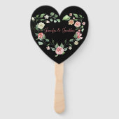 Romantic Pink Floral Roos Heart Wedding |Zwart Handwaaier (Achterkant)