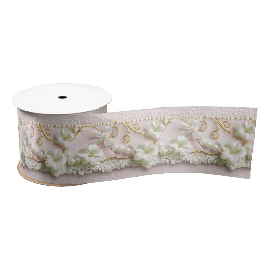 Romantic Pink Floral Satijnen Lint (Spoel)