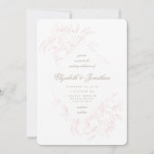 Romantic Pink Floral Sketch Weddenschap Kaart (Voorkant)