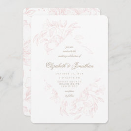 Romantic Pink Floral Sketch Weddenschap Kaart