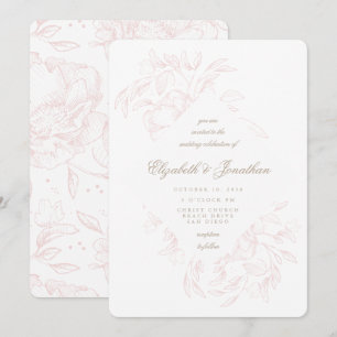 Romantic Pink Floral Sketch Weddenschap Kaart