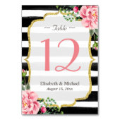 Romantic Pink Floral Striped Wedtable Number Kaart (Achterkant)