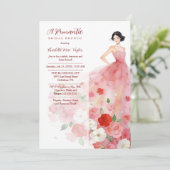 Romantic Pink Floral Tulle Model Bridal Shower Kaart (Staand voorkant)