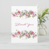 Romantic Pink Floral Waterverf Bedankkaart (Staand voorkant)