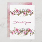 Romantic Pink Floral Waterverf Bedankkaart (Voorkant / Achterkant)