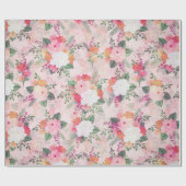 Romantic Pink Floral Waterverf Painting Cadeaupapier (Vlak)
