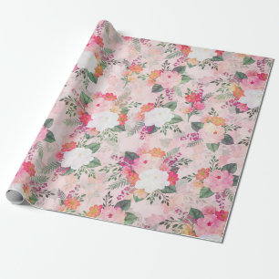 Romantic Pink Floral Waterverf Painting Cadeaupapier