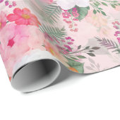 Romantic Pink Floral Waterverf Painting Cadeaupapier (Rol Hoek)