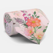 Romantic Pink Floral Waterverf Painting Stropdas (Opgerold)