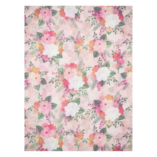 Romantic Pink Floral Waterverf Painting Tafelkleed (Voorkant)