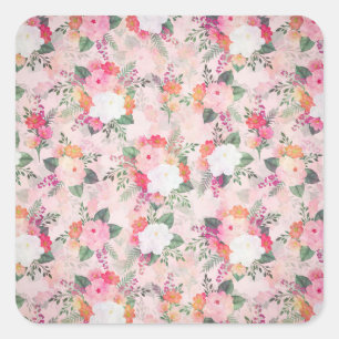 Romantic Pink Floral Waterverf Painting Vierkante Sticker