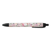 Romantic Pink Floral Waterverf Painting Zwarte Inkt Pen (Bodem)