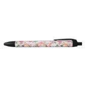 Romantic Pink Floral Waterverf Painting Zwarte Inkt Pen (Bovenkant)
