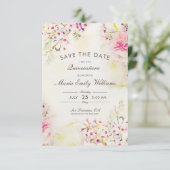 Romantic Pink Floral Waterverf Quinceanera Save The Date (Staand voorkant)