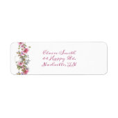 Romantic Pink Floral Waterverf Script Address Etiket (Voorkant)